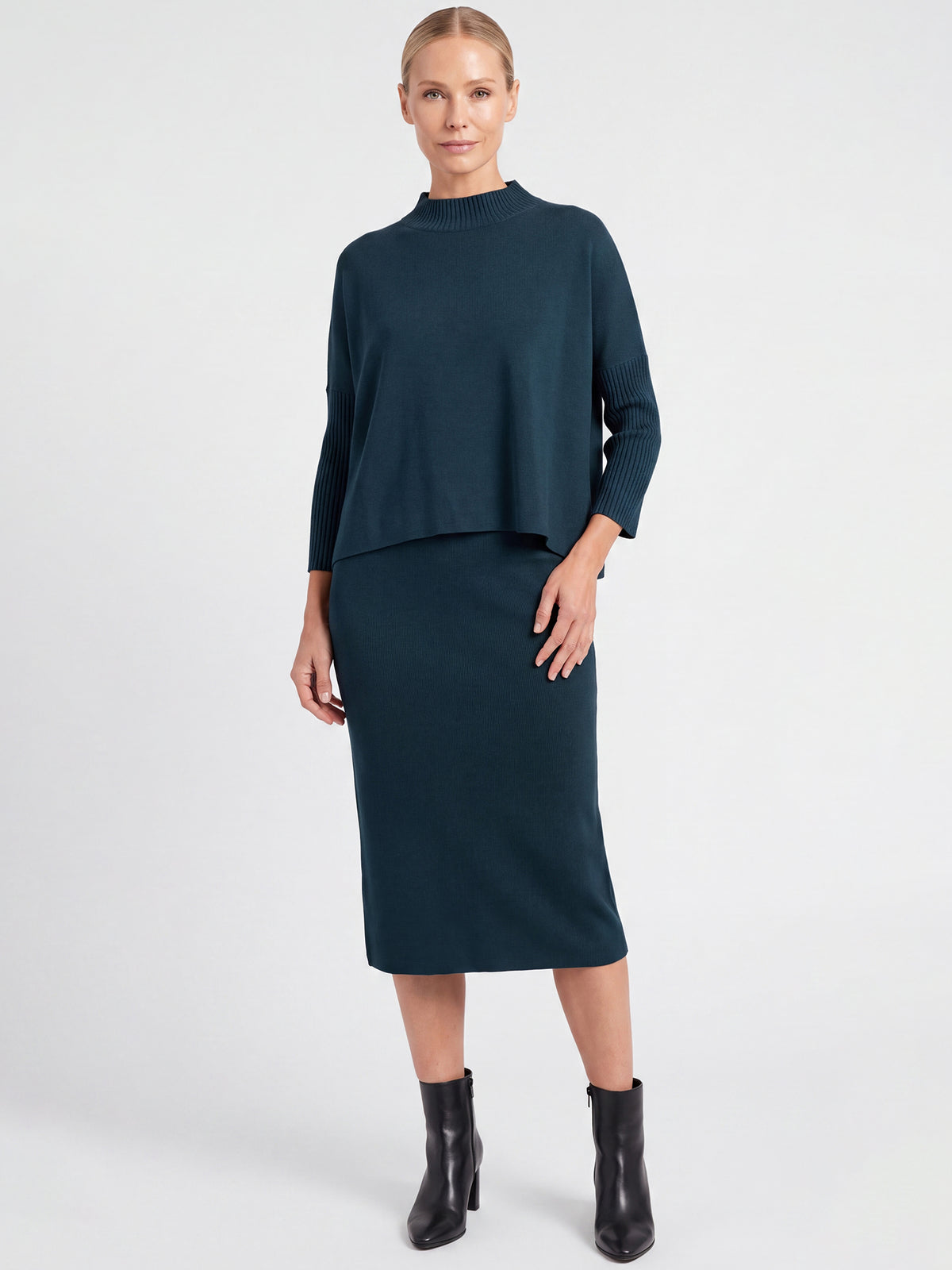Strickpullover in Cape-Optik mit Kaschmiranteil | petrol
