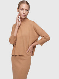 Strickpullover in Cape-Optik mit Kaschmiranteil | camel