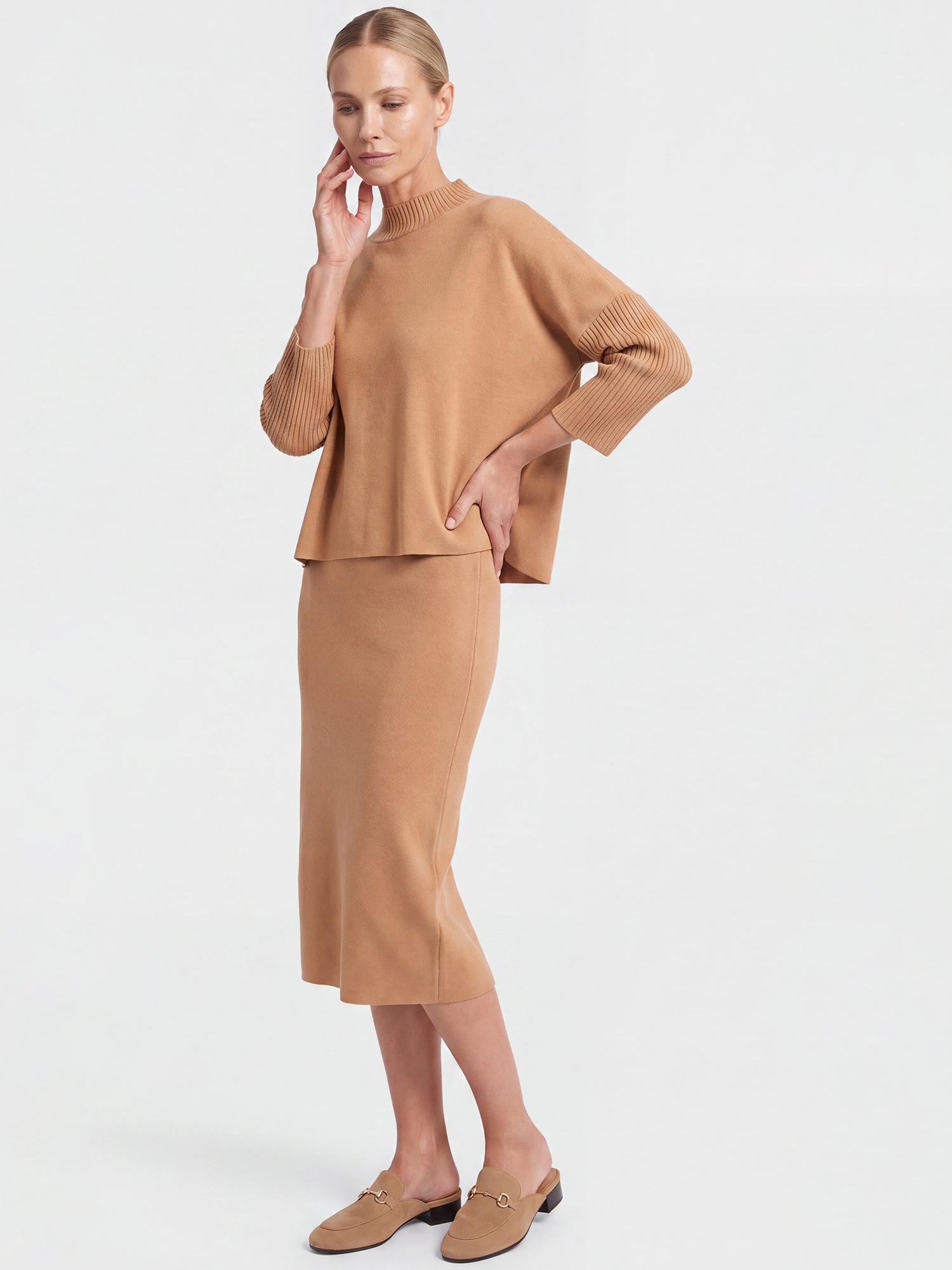 Strickpullover in Cape-Optik mit Kaschmiranteil | camel