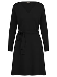 Strickkleid mit Bindegürtel mit Kaschmiranteil | schwarz