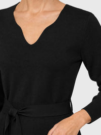 Strickkleid mit Bindegürtel mit Kaschmiranteil | schwarz