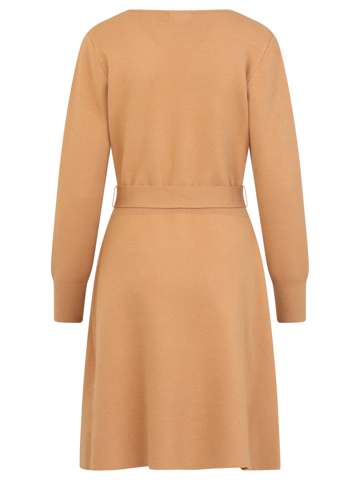 Strickkleid mit Bindegürtel mit Kaschmiranteil | camel
