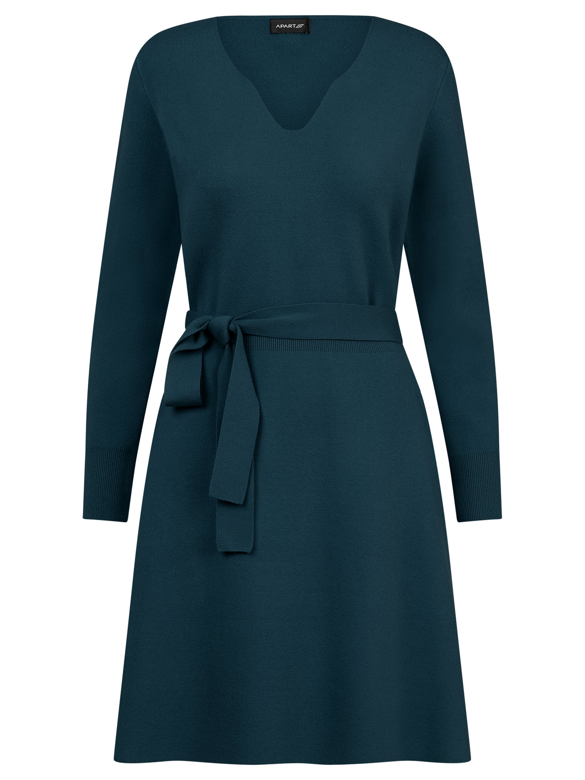Strickkleid mit Bindegürtel mit Kaschmiranteil | petrol