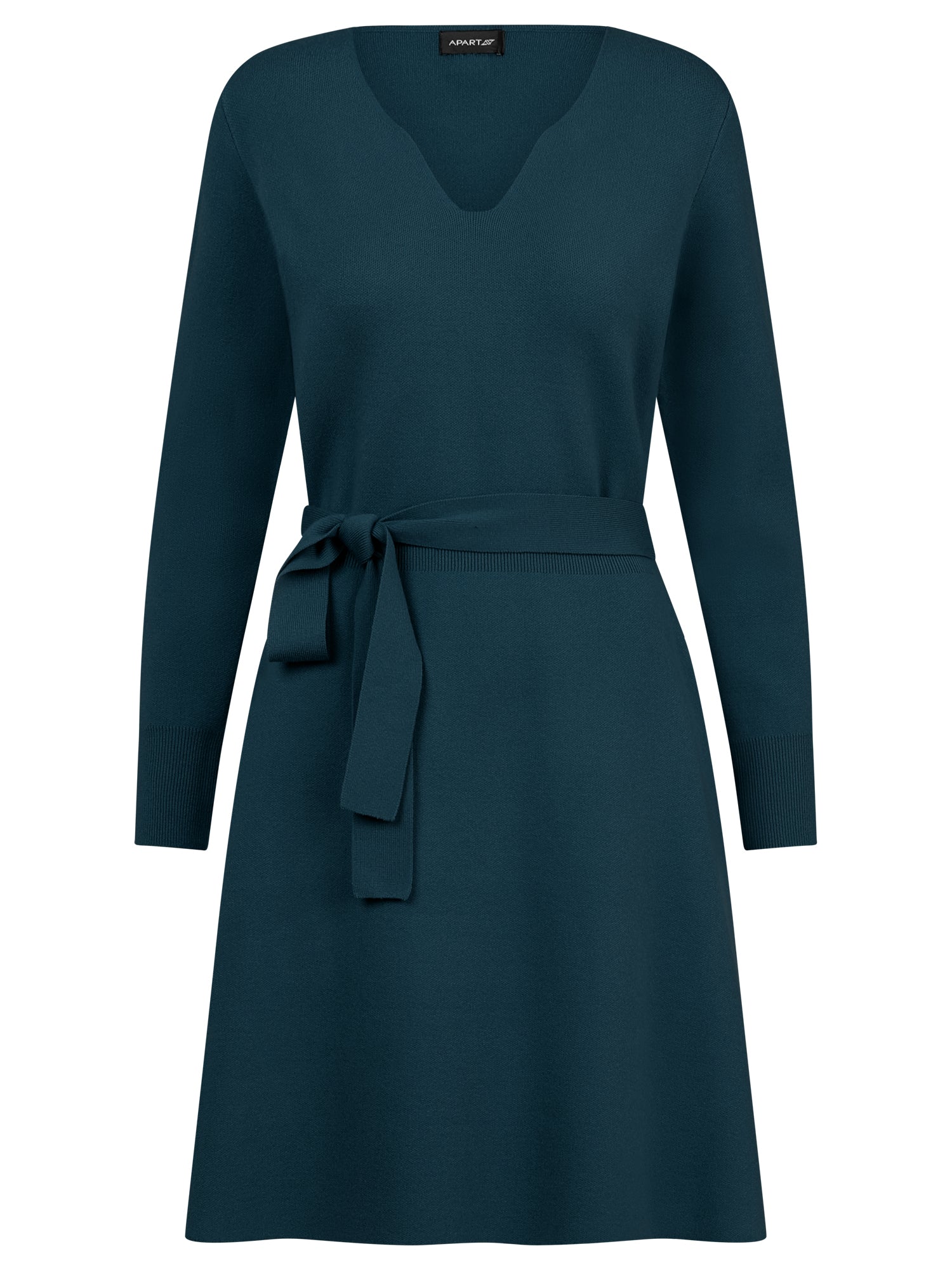 Strickkleid mit Bindegürtel mit Kaschmiranteil | petrol