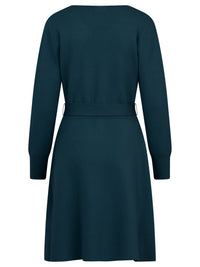 Strickkleid mit Bindegürtel mit Kaschmiranteil | petrol