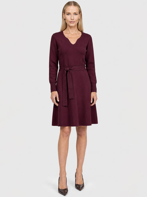 Strickkleid mit Bindegürtel mit Kaschmiranteil | weinrot image 1