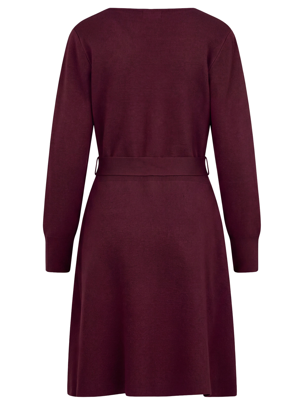 Strickkleid mit Bindegürtel mit Kaschmiranteil | weinrot