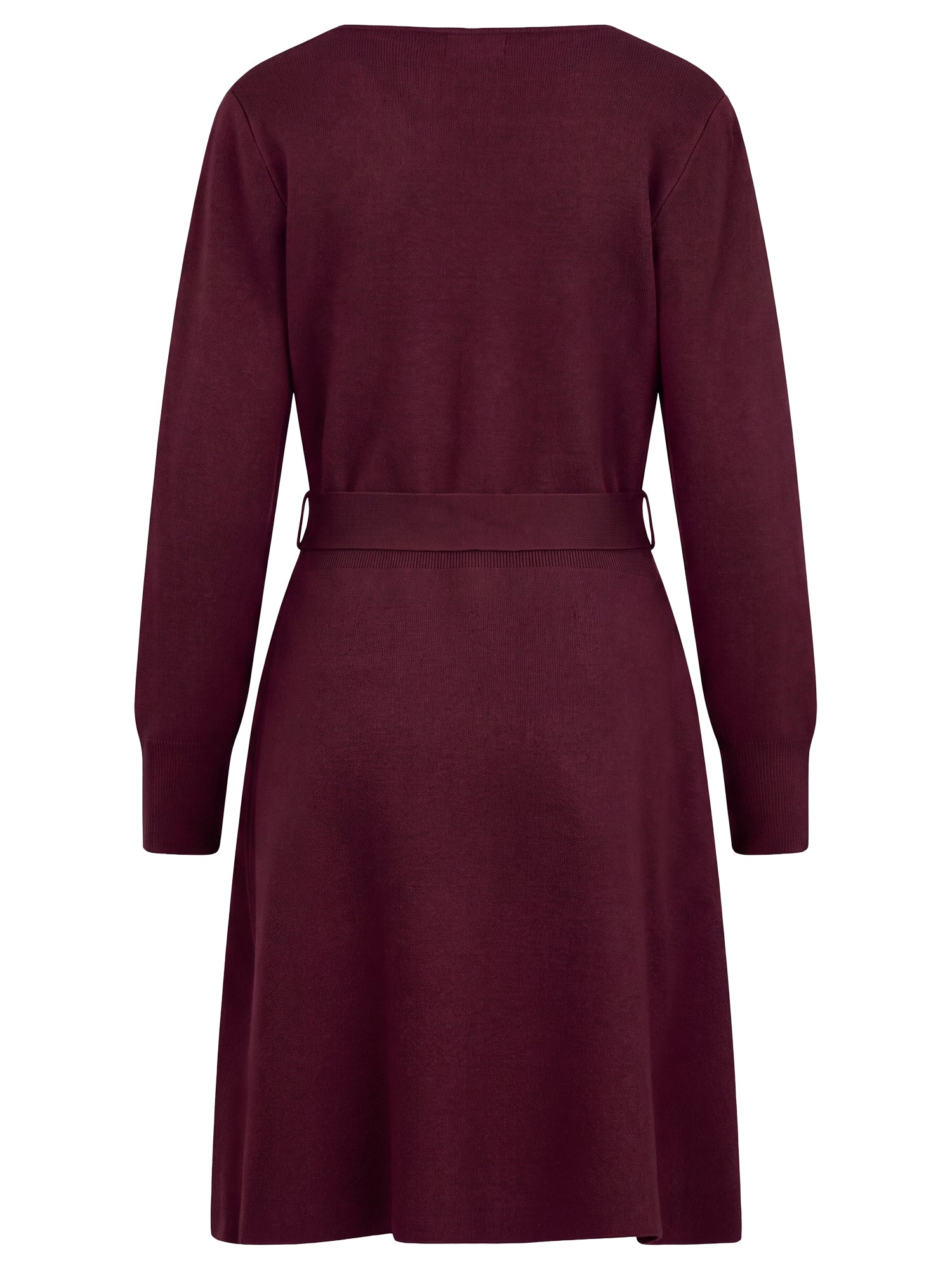 Strickkleid mit Bindegürtel mit Kaschmiranteil | weinrot