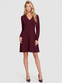 Strickkleid mit Zopfmuster und Kaschmiranteil | weinrot