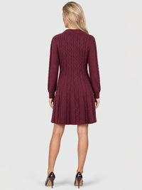Strickkleid mit Zopfmuster und Kaschmiranteil | weinrot