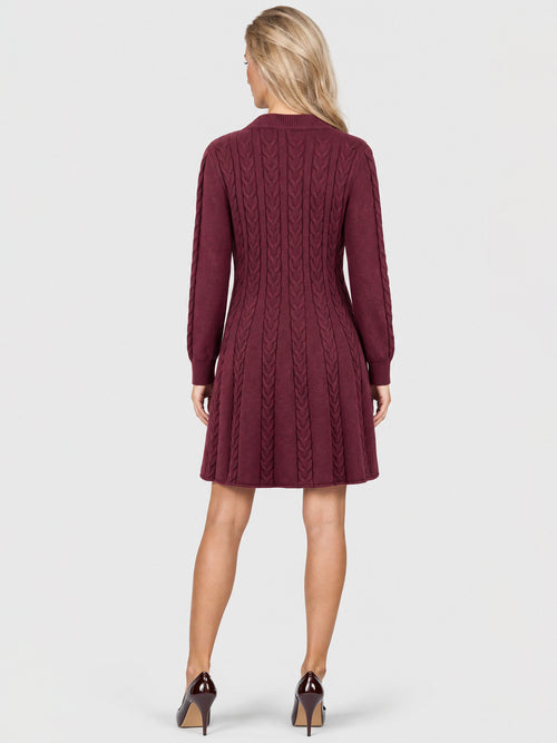 Strickkleid mit Zopfmuster und Kaschmiranteil | weinrot image 1