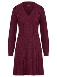 Strickkleid mit Zopfmuster und Kaschmiranteil | weinrot