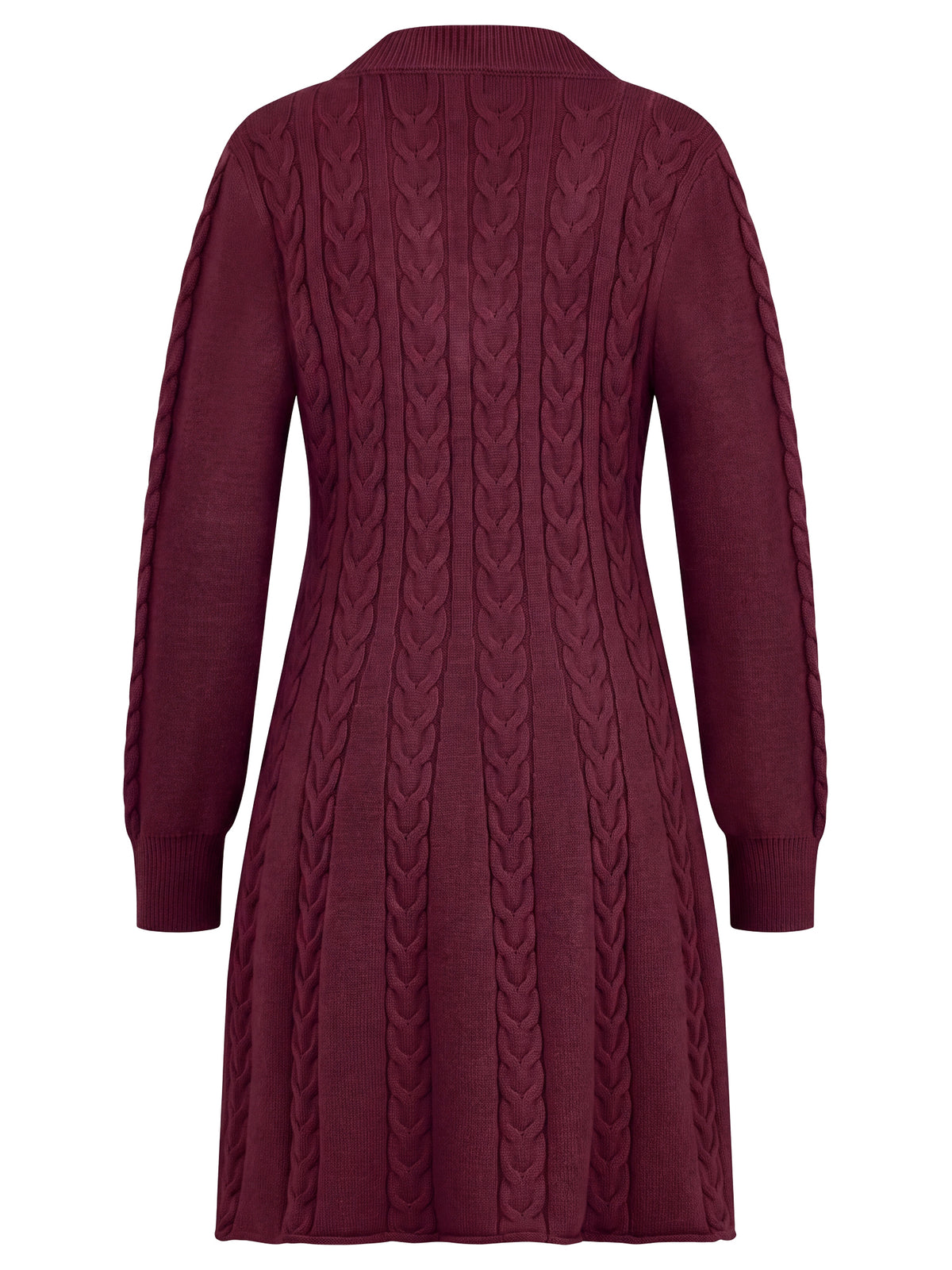Strickkleid mit Zopfmuster und Kaschmiranteil | weinrot
