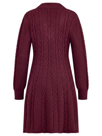 Strickkleid mit Zopfmuster und Kaschmiranteil | weinrot