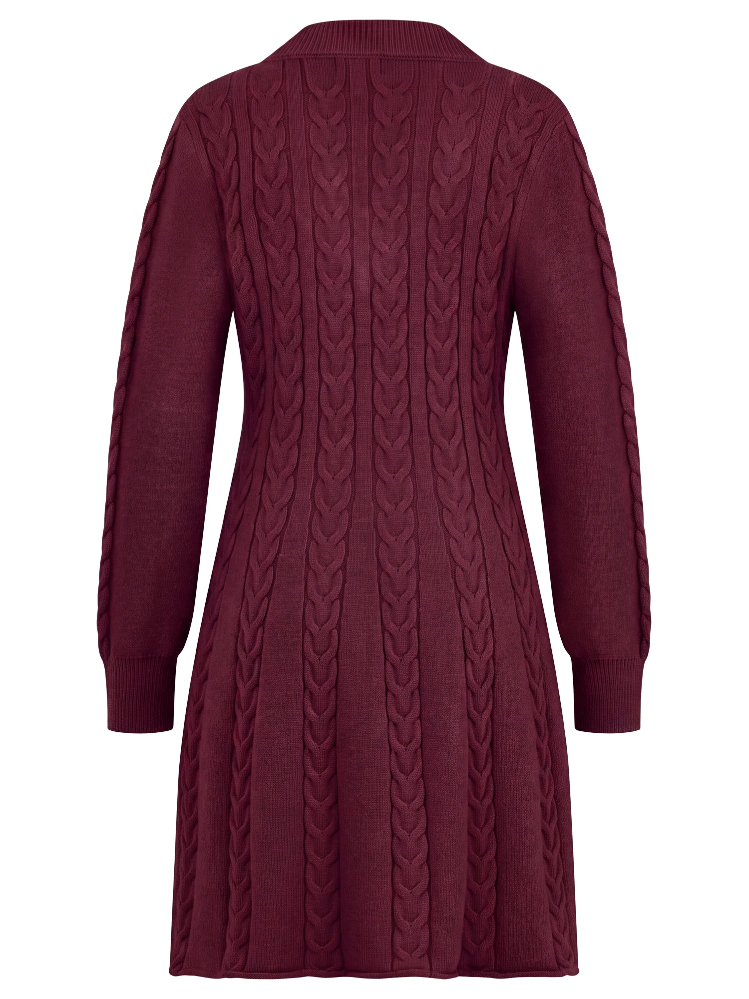 Strickkleid mit Zopfmuster und Kaschmiranteil | weinrot