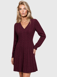 Strickkleid mit Zopfmuster und Kaschmiranteil | weinrot