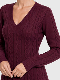 Strickkleid mit Zopfmuster und Kaschmiranteil | weinrot