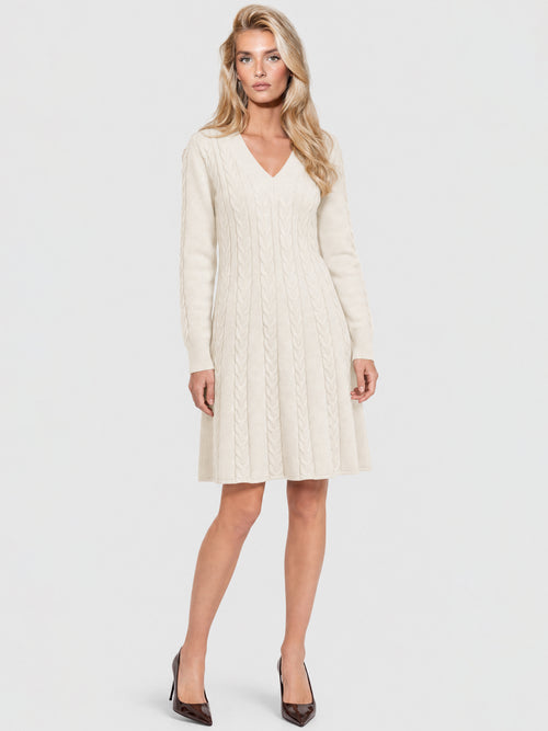 Strickkleid mit Zopfmuster und Kaschmiranteil | champagner image 1