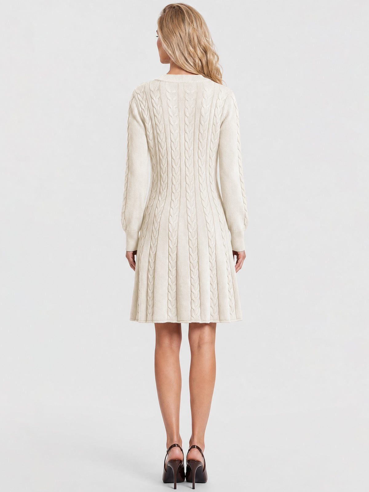 Strickkleid mit Zopfmuster und Kaschmiranteil | champagner