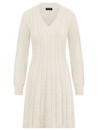 Strickkleid mit Zopfmuster und Kaschmiranteil | champagner