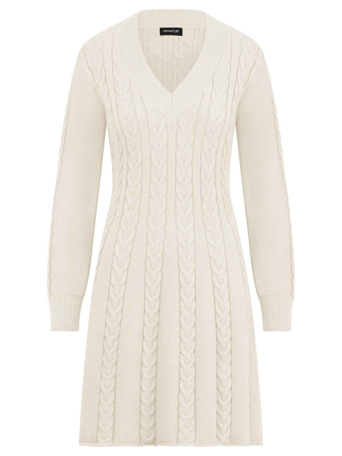 Strickkleid mit Zopfmuster und Kaschmiranteil | champagner