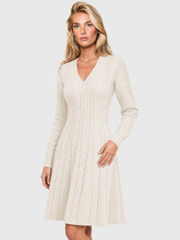Strickkleid mit Zopfmuster und Kaschmiranteil | champagner