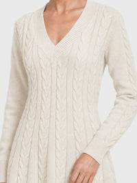 Strickkleid mit Zopfmuster und Kaschmiranteil | champagner