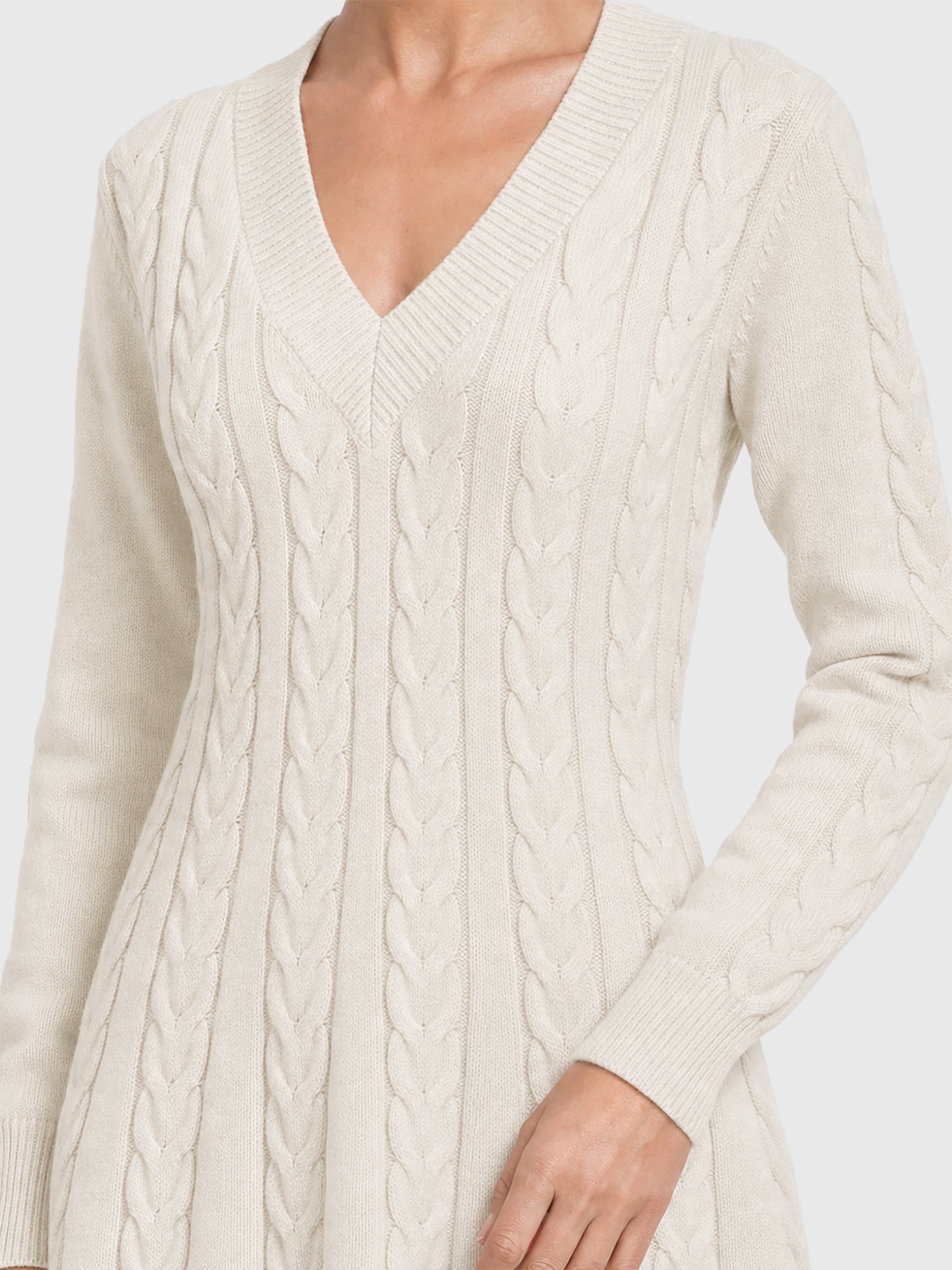 Strickkleid mit Zopfmuster und Kaschmiranteil | champagner