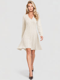 Strickkleid mit Zopfmuster und Kaschmiranteil | champagner