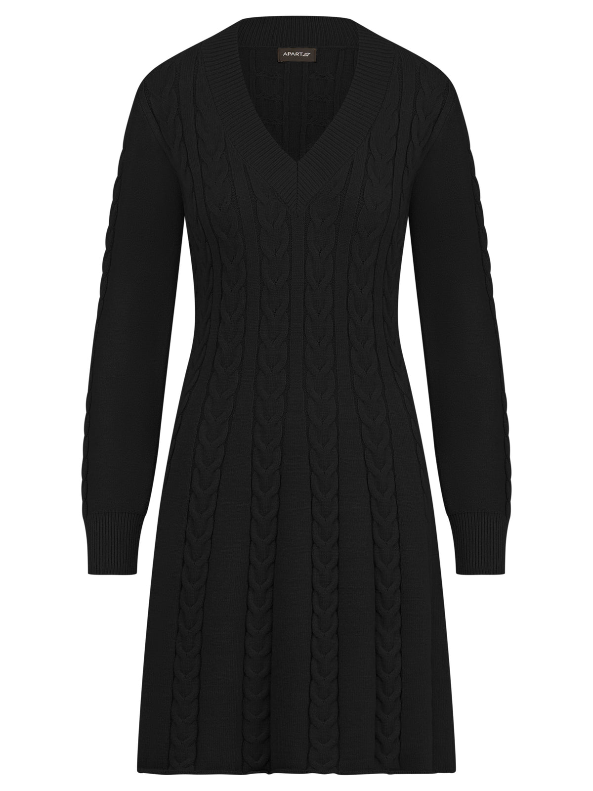 Strickkleid mit Zopfmuster und Kaschmiranteil | schwarz