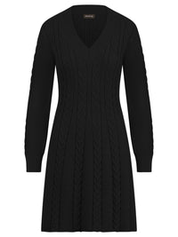 Strickkleid mit Zopfmuster und Kaschmiranteil | schwarz