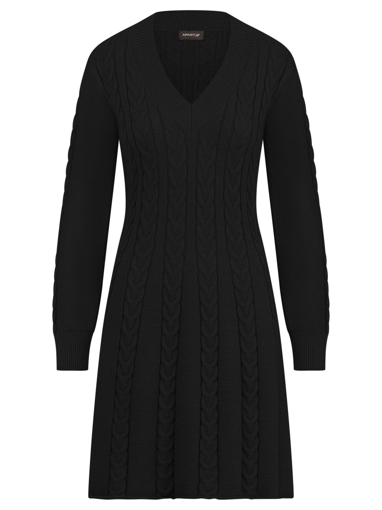 Strickkleid mit Zopfmuster und Kaschmiranteil | schwarz