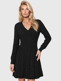 Strickkleid mit Zopfmuster und Kaschmiranteil | schwarz