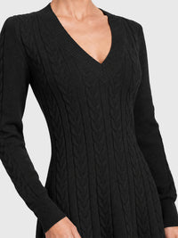 Strickkleid mit Zopfmuster und Kaschmiranteil | schwarz