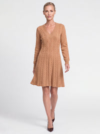Strickkleid mit Zopfmuster und Kaschmiranteil | camel