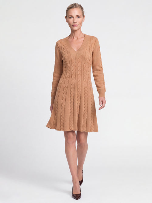 Strickkleid mit Zopfmuster und Kaschmiranteil | camel image 1
