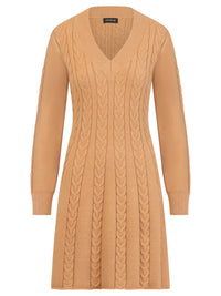 Strickkleid mit Zopfmuster und Kaschmiranteil | camel