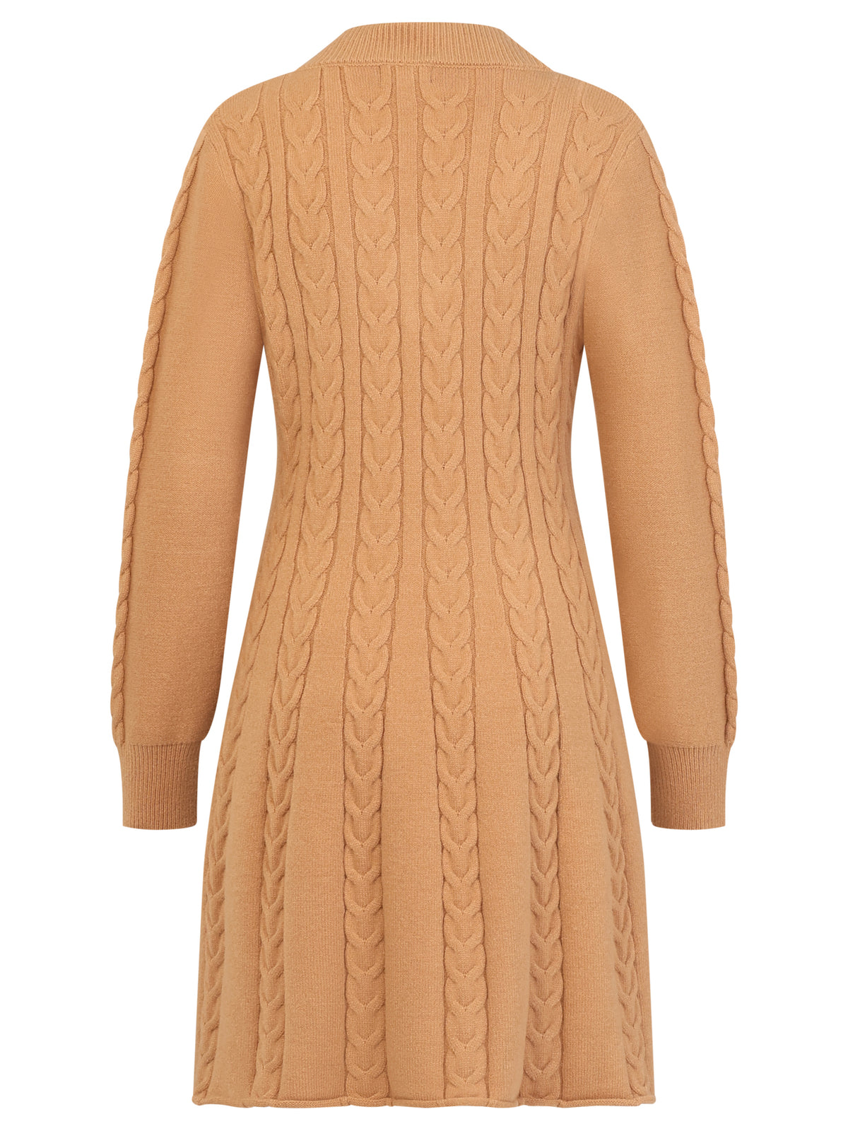 Strickkleid mit Zopfmuster und Kaschmiranteil | camel