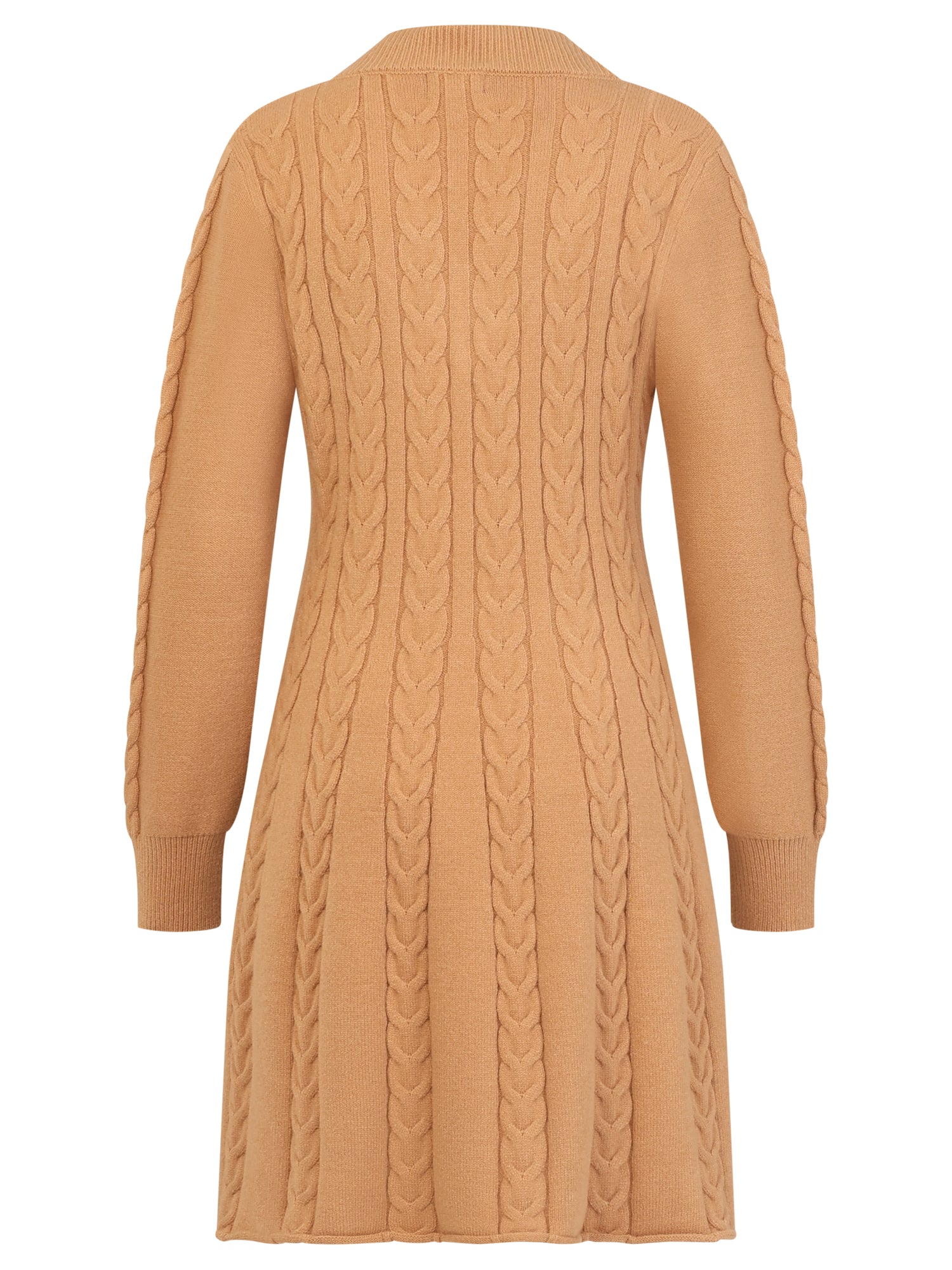 Strickkleid mit Zopfmuster und Kaschmiranteil | camel