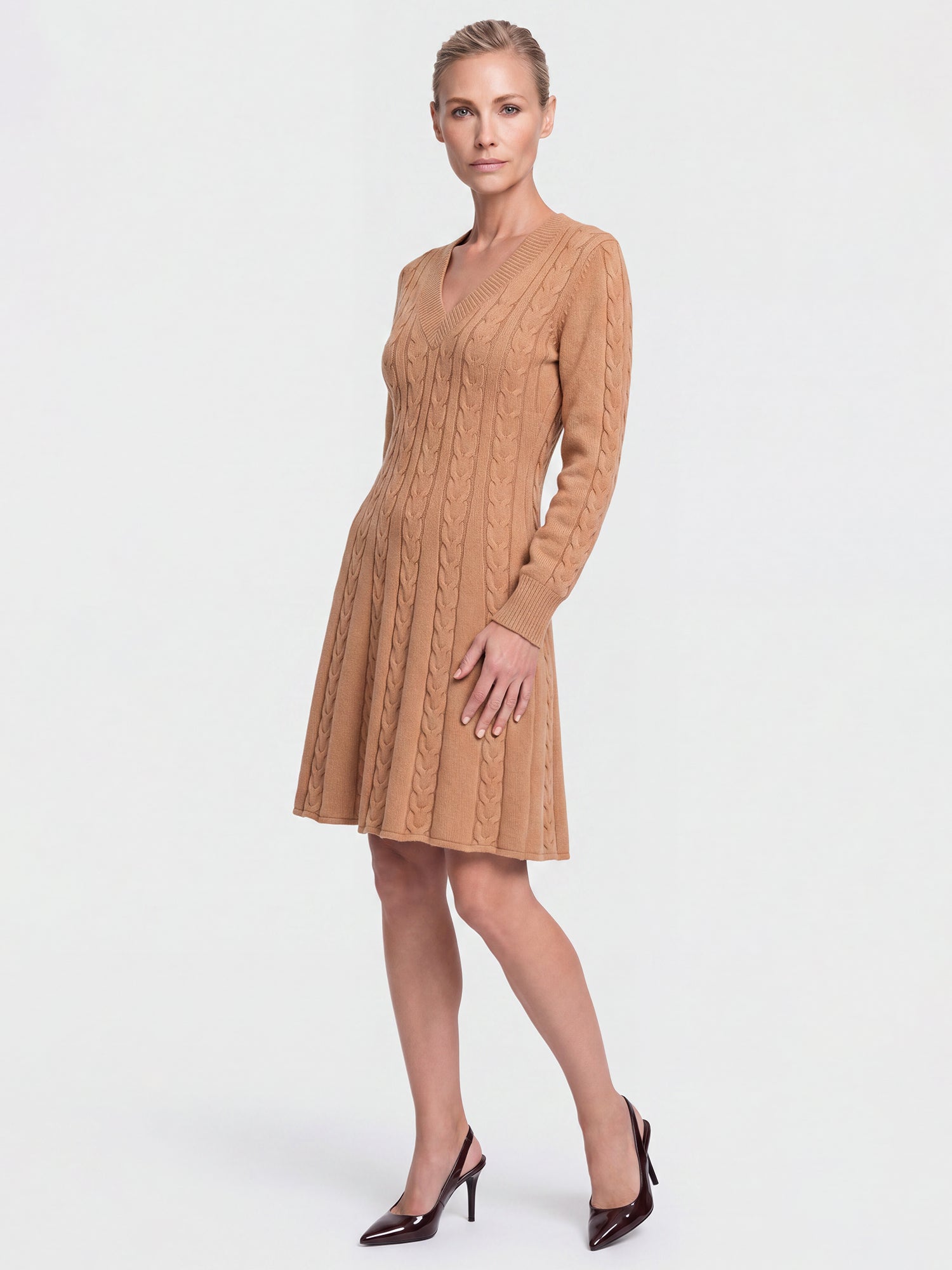 Strickkleid mit Fledermausärmeln und Kaschmiranteil | camel
