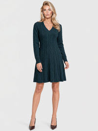 Strickkleid mit Zopfmuster und Kaschmiranteil | petrol