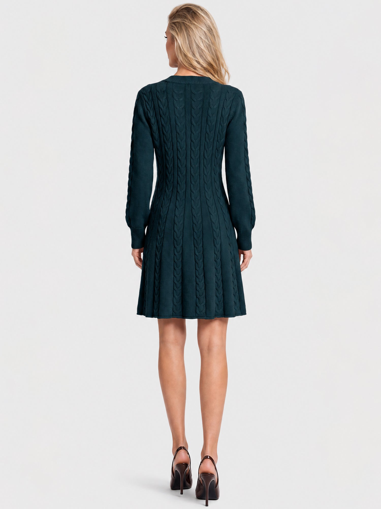 Strickkleid mit Zopfmuster und Kaschmiranteil | petrol