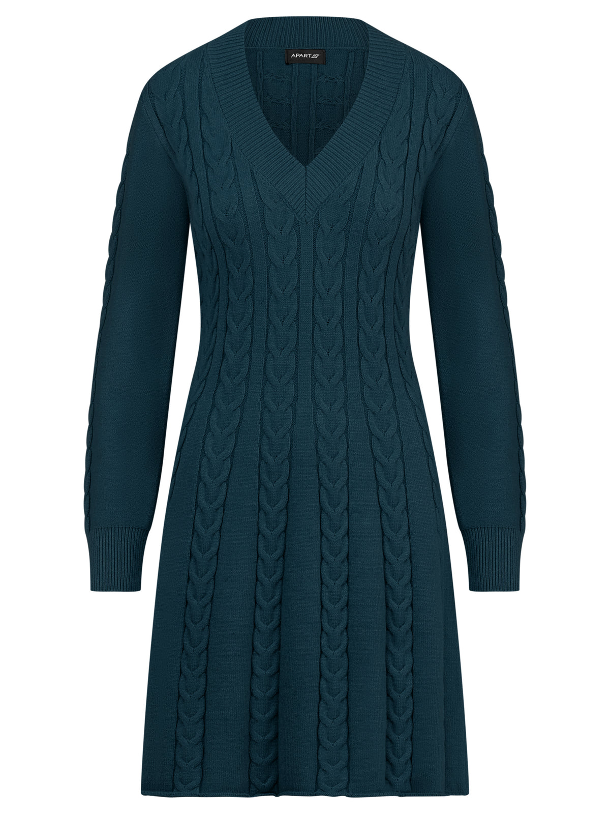 Strickkleid mit Zopfmuster und Kaschmiranteil | petrol