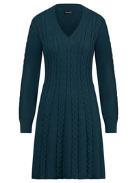 Strickkleid mit Zopfmuster und Kaschmiranteil | petrol