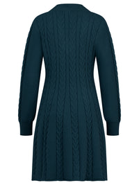 Strickkleid mit Zopfmuster und Kaschmiranteil | petrol