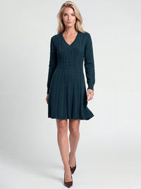 Strickkleid mit Zopfmuster und Kaschmiranteil | petrol