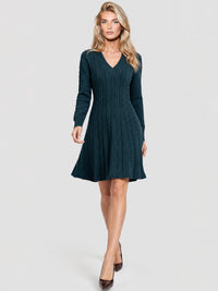 Strickkleid mit Zopfmuster und Kaschmiranteil | petrol