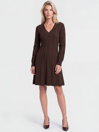 Strickkleid mit Zopfmuster und Kaschmiranteil | braun