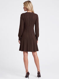 Strickkleid mit Zopfmuster und Kaschmiranteil | braun