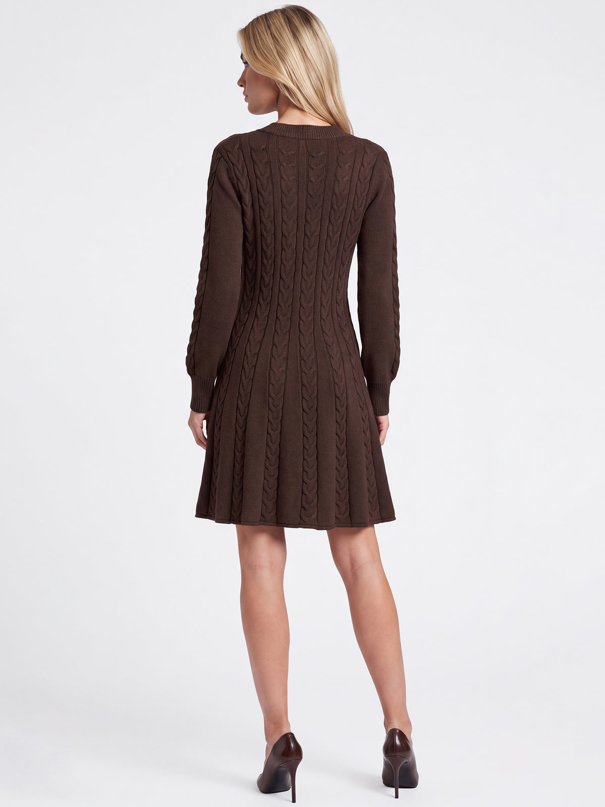 Strickkleid mit Zopfmuster und Kaschmiranteil | braun